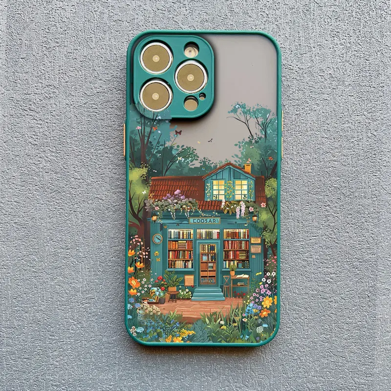 Forest House Bookstore Handyhülle für iPhone 17 16 12 13 Mini Pro Max 11 14 15 16 Plus Pro Max X XS XR Schutzhüllen – Detail 3
