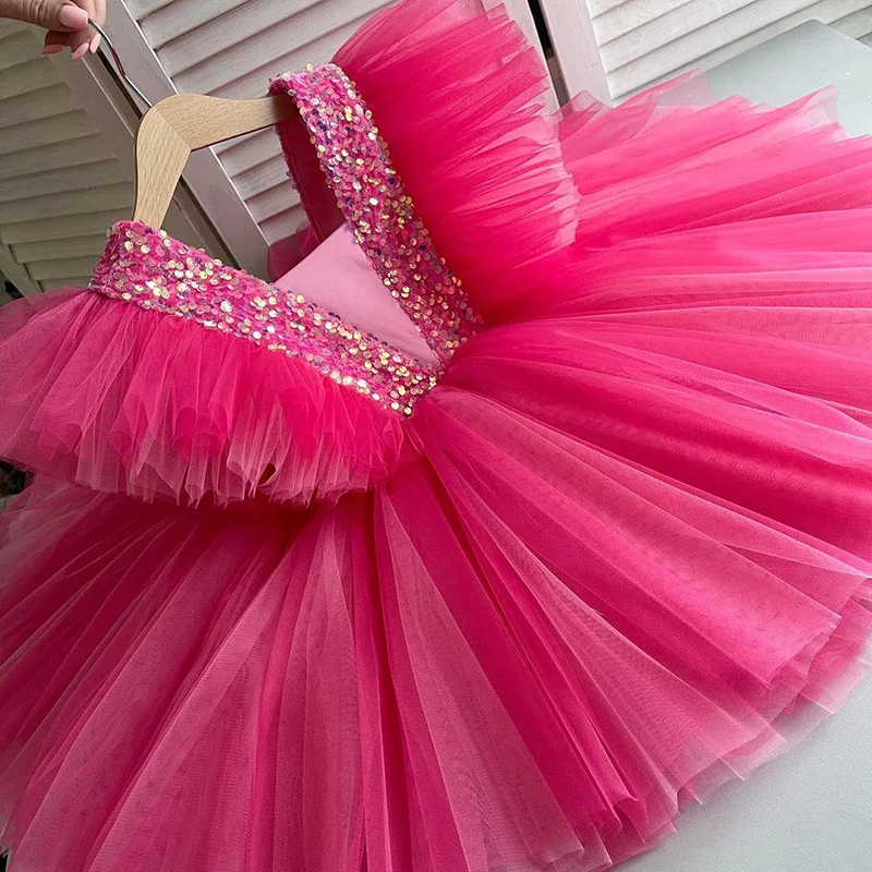 

Wedding Birthday Dresses For Girls 3-8 Years Elegant Party Sequins Tutu Christening Gown Kids Children Formal Pageant Clothes