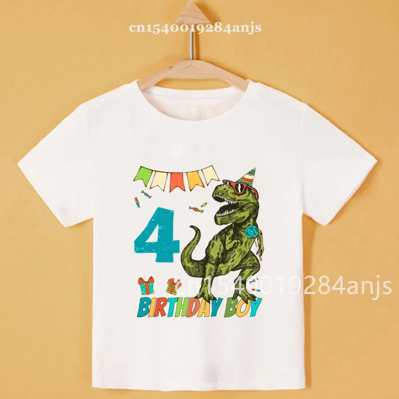 New Boy/Girl Cartoon Dinosaur Print Number Name T-Shirt Kids Cute Birthday Gift Clothes Baby Dinosaur Cartoon T-Shirt 2