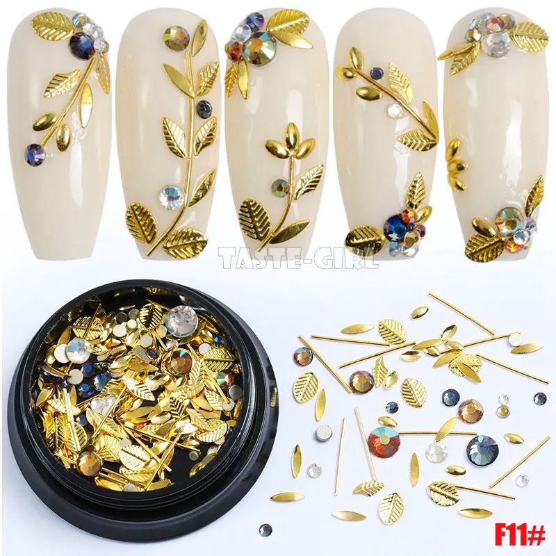 Description Picture 2 of item1 Pot Mix Shape Metal Leaf Caviar Beads Ball Bar Star Moon Acrylic Diamond Nail Art Rhinestones Gems Decorations Manicure DIY F#
