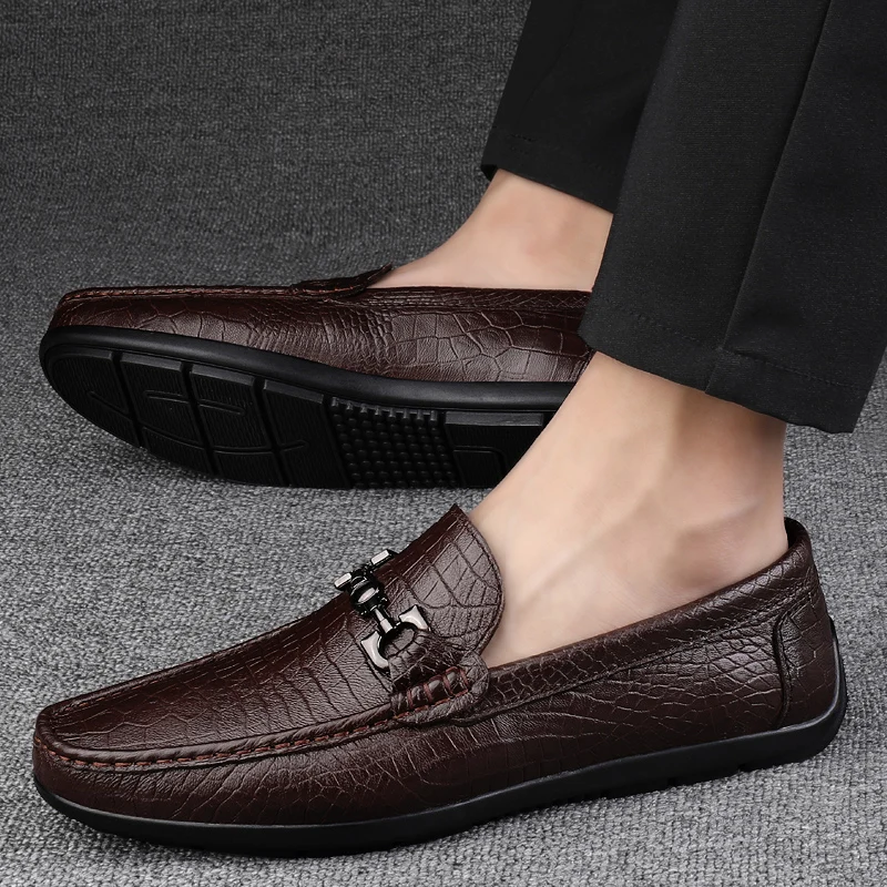 

Brand New Men's Casual Shoes Fashion Loafers Moccasins Genuine Leather Slip On Man Flats Comfortable Male Driving Leather Shoes