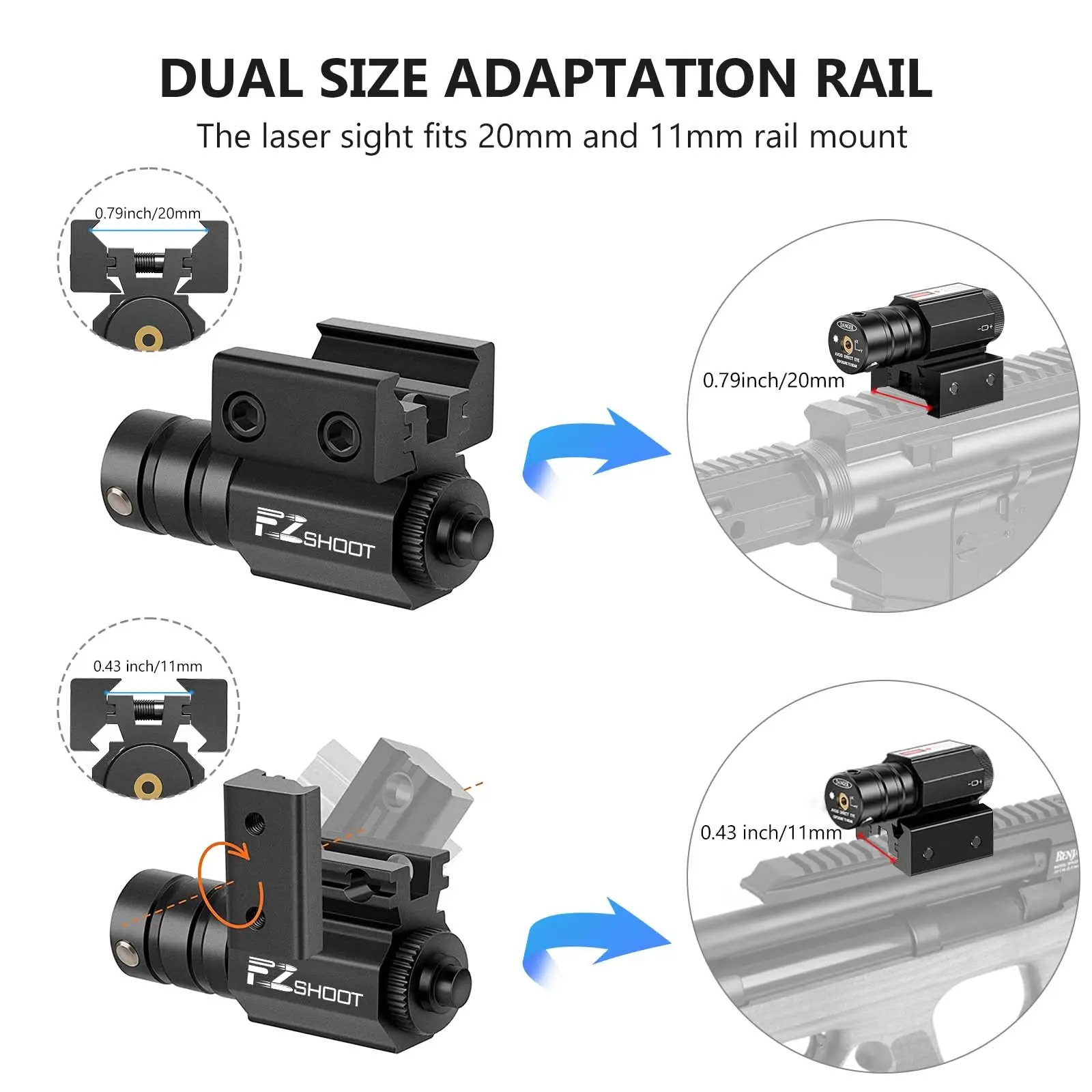 Red Dot Laser Sight MidTen Red Dot Laser Sight Scope with Adjustable Picatinny Rail Mount Rifle Pistol Airsoft Laser with Batteries For 11mm/21mm
