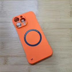 Luxury Ultra Thin Frameless Magnetic Case - Slim Hard Matte Finish Cover - iPhone 13 (Orange)