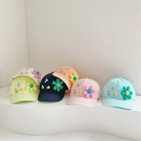Free Shipping Cute Children Floral Hats Caps Girls Baseball Cap Sun Hats Visors for Boys Girls Kids Adjustable Hat 3-8years Old 2