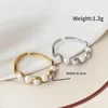 High End PVD fashion Opening Wave Pearl Rings Stainless Steel Gold Silver Color Adjustable For Women Metal Jewelry 3