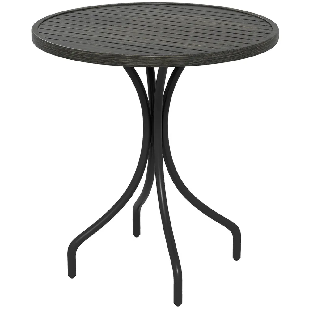 PINGGO 66cm Round Galvanised Steel Garden Table Weather-Resistant Outdoor Patio Bistro Table Grey