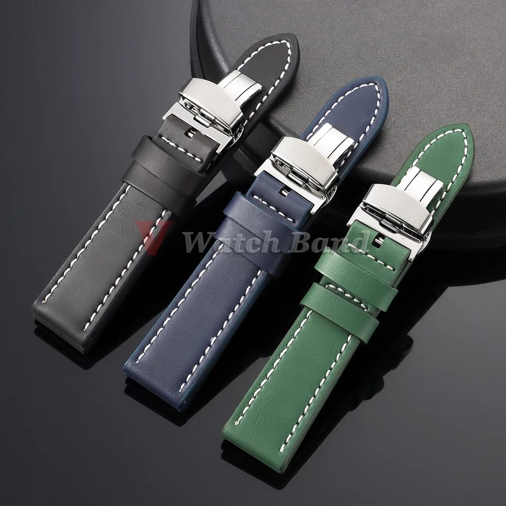 Vintage Black Brown Genuine Leather Watch Band Strap - Classic Wristbelt