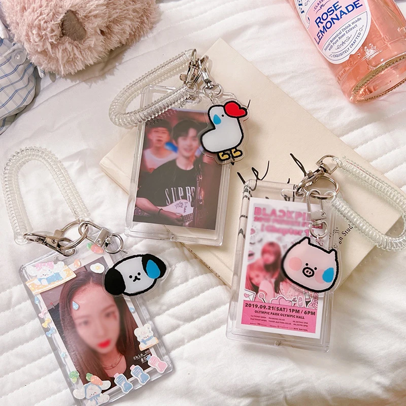  ANKOMINA Women Girls Acrylic Transparent Kpop Idol Photocard  Holder Cute Love Heart ID Credit Card Sleeve Cover Protector with Pendant  Keychain : Office Products