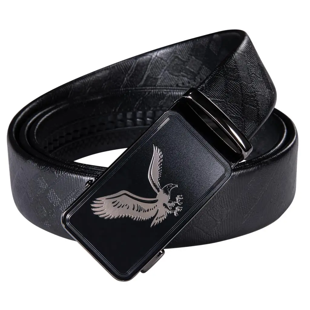 

Designer Black Leather Belt for Men Eagle Metal Automatic Buckle Rachat Cowskin Waistband Casual Business Straps Barry.Wang