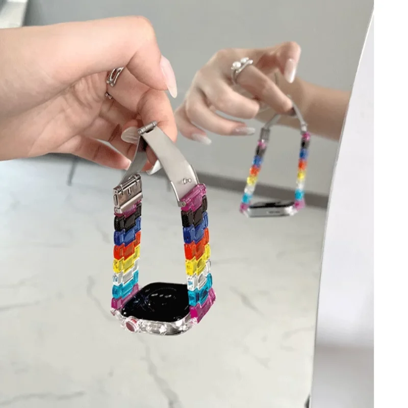 Rainbow Clear Resin Smartwatch Band with Transparent Case Bracelet Accessory