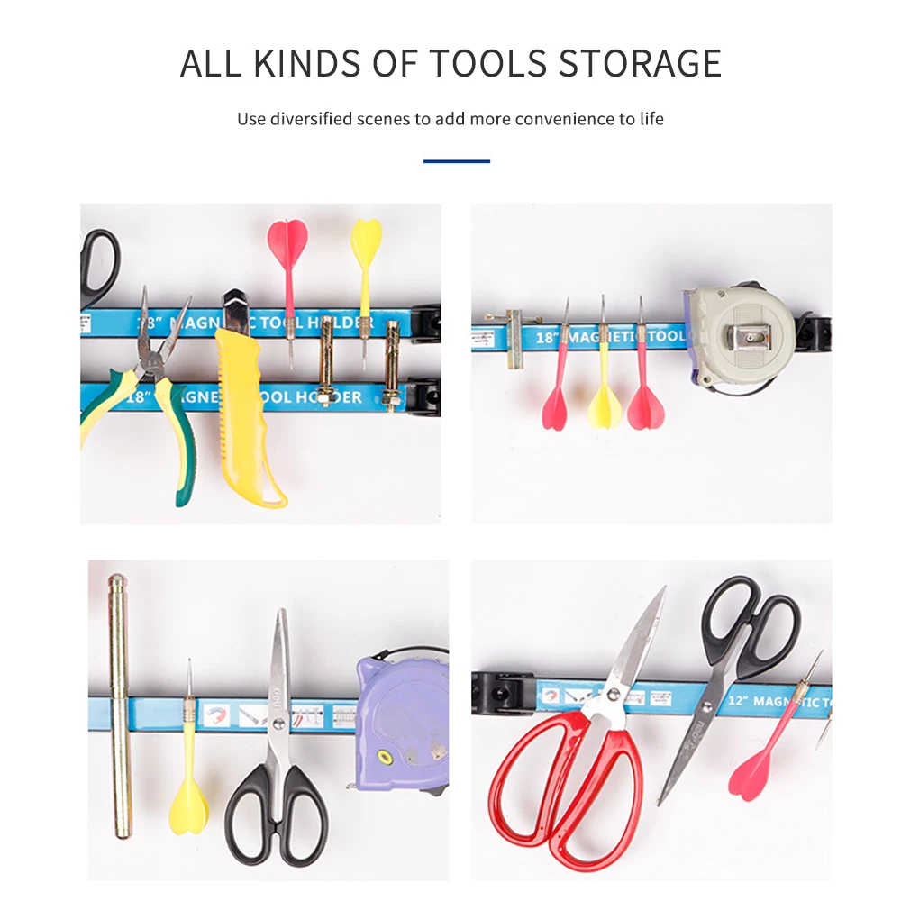 1PC,8 12 18 강력한 자기 도구 막대 주최자 차고 워크샵 하드웨어 보관 마그네틱 스트립 사각형 자기 도구 막대