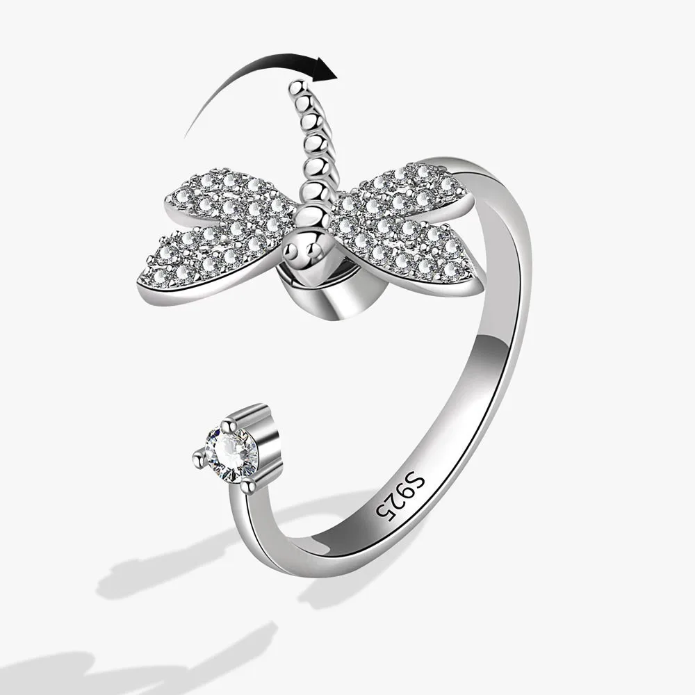 Anti Angst Entspannende Luxus Frau Ring Mini Tier Schmetterling Blume Kupfer Mit Kristall Perle Rotierenden Fidget Spinner Ringe – Detail 2