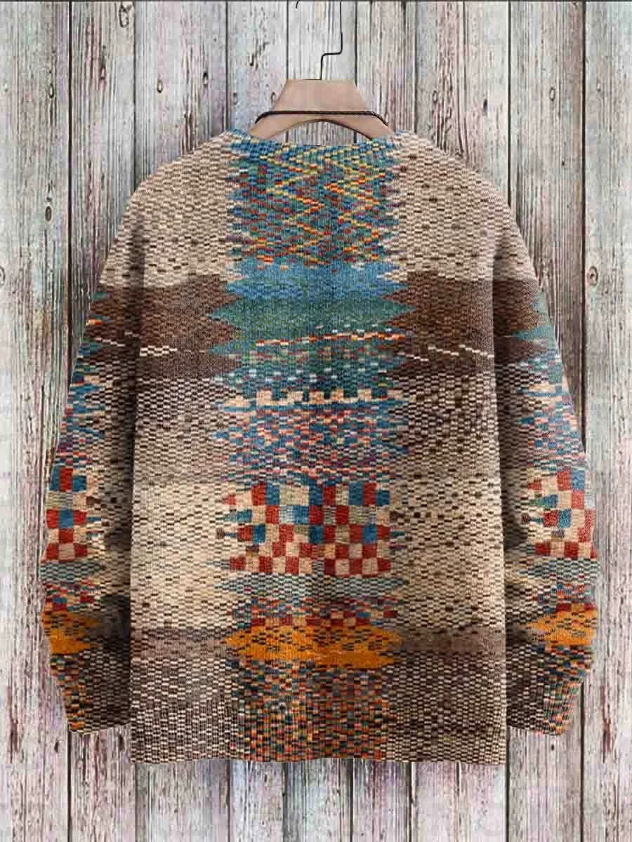 Vintage Pattern Print Knit Pullover Sweater Women For Men Sweater