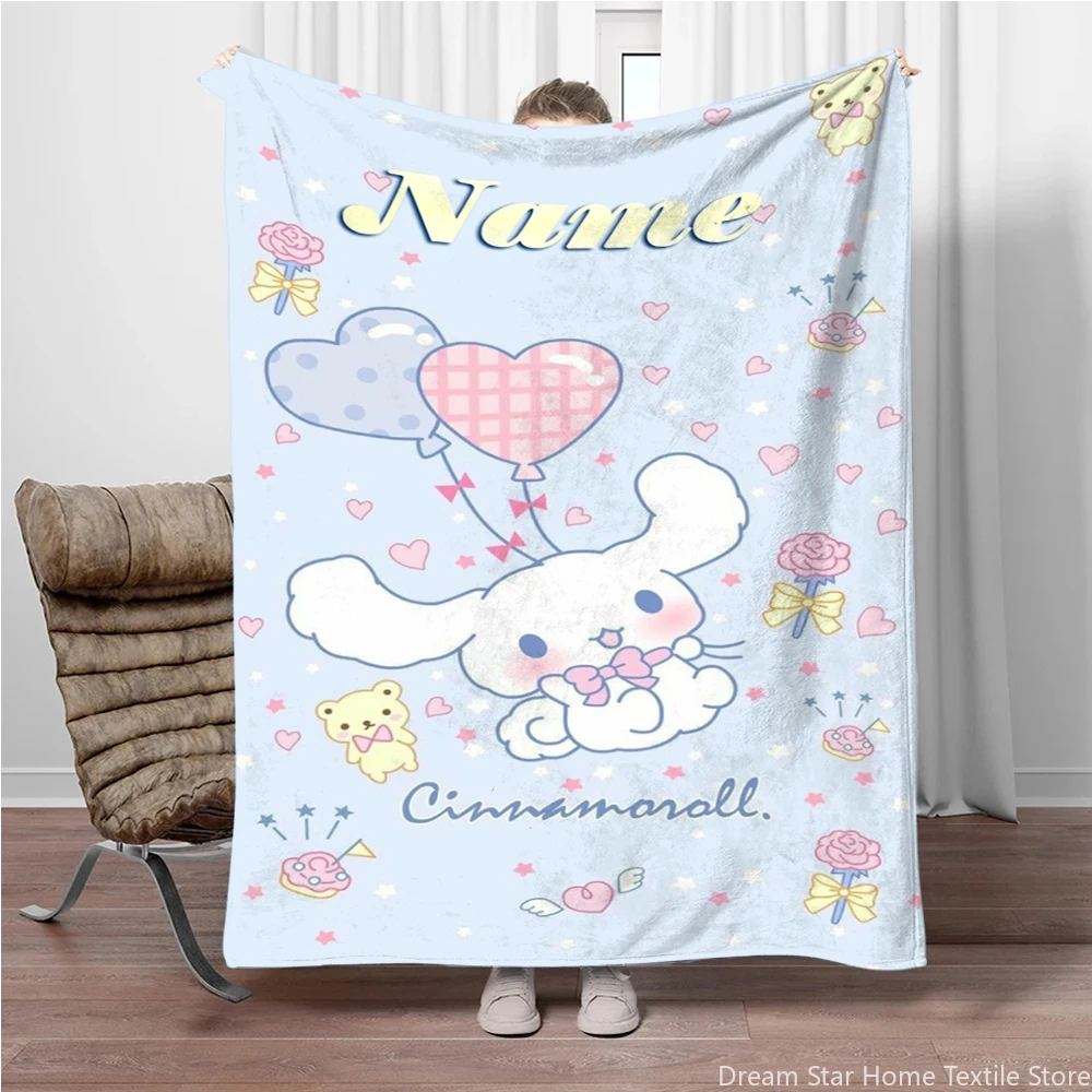 Custom Name Personalized Blanket Sanrio Kids Blanket Soft Fluffy Cinnamoroll Cartoon Warm Throw Quilt Blanket for Sofa Bedroom 5