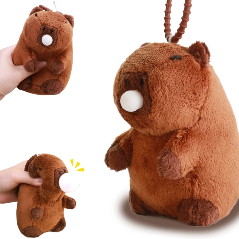 Capybara Plush Toy Simulation Capibara with Turtle Backpack Fluffy Doll Stuffed Animals Bubble Pendant Funny Gift for Kids Boy