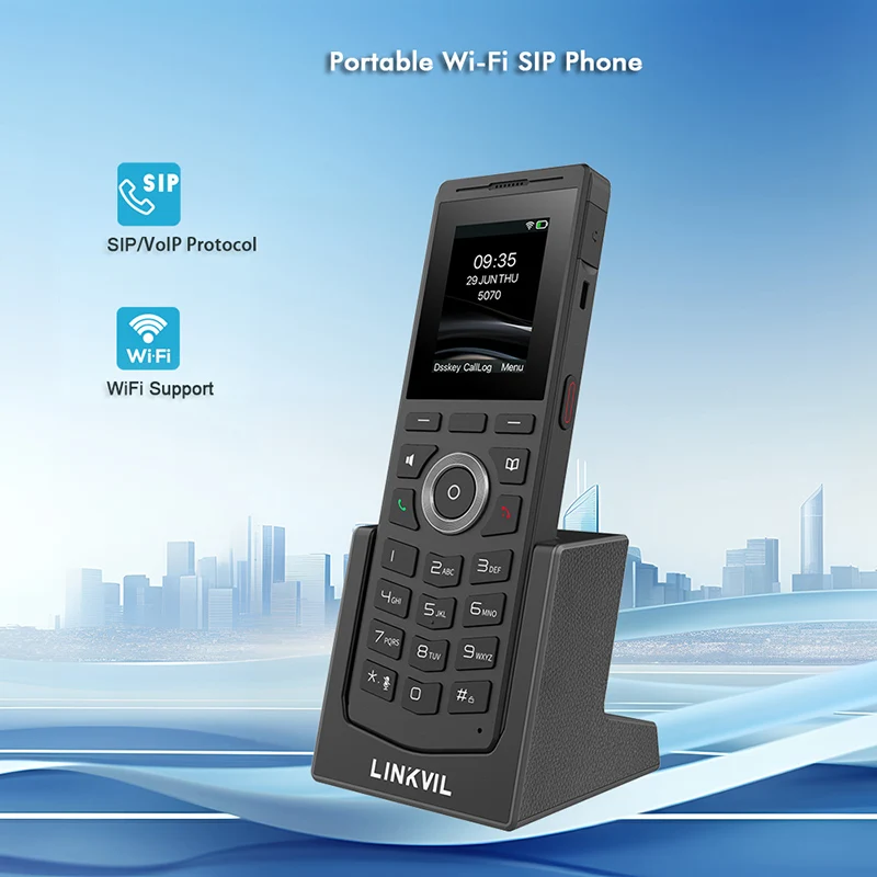 LINKVIL Portable Wireless SIP VoIP Audio Phone Rechargeable Business Office Intercom 1.8m Drop Protection Durability wireless sip phone