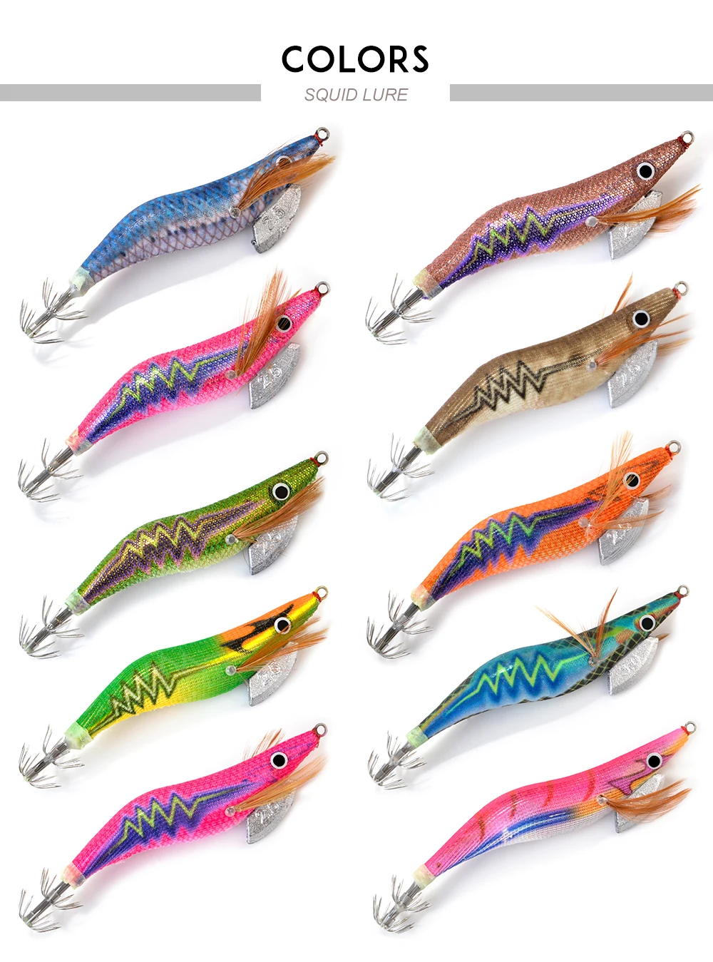 FTK 8g 11,5g 14g 19,5g Leuchtender Tintenfisch Jig Köder Harter Künstlicher Köder Octopus Garnelen Tintenfisch Haken Meer angelgerät 2,0/2,5/3,0/3,5 – Detail 6