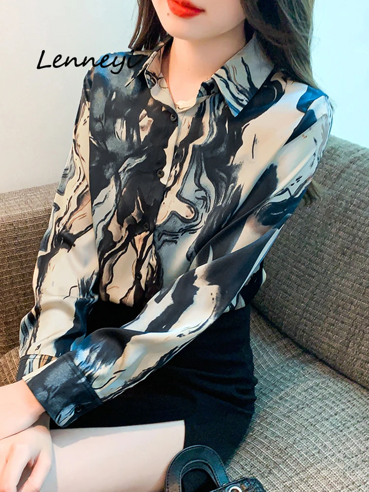 

Fashion Autumn Silk Print Woman Blouses 2024 Casual Long Sleeve Shirt Tops Woman Elegant Blouse Shirts Women's Blouses Clothes