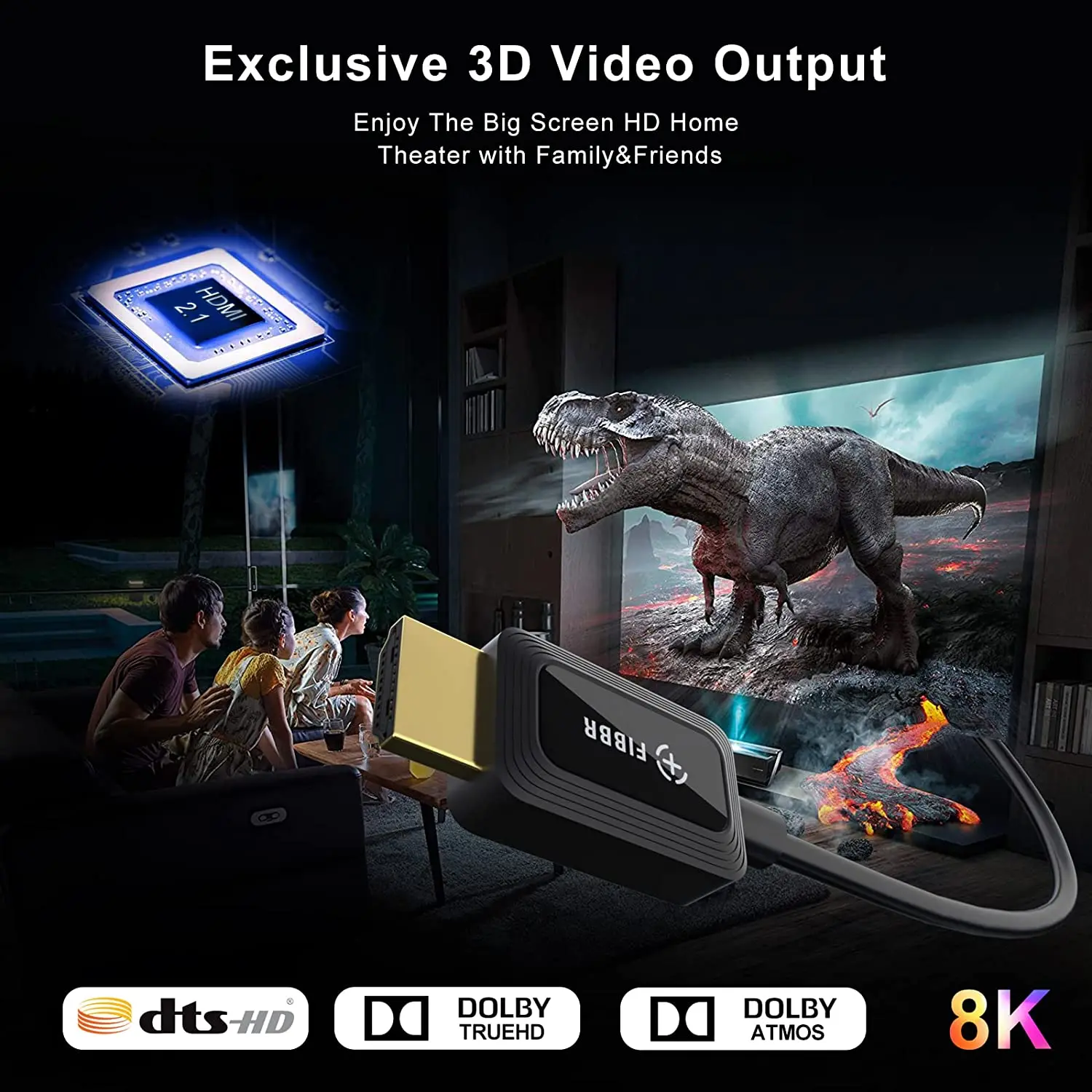 FIBR 광섬유 HDMI 2.1 호환 케이블, eARC HDR HDCP 2.2 2.3, HDTV PS5 블루레이 Xbox PC TV, 8K, 60Hz, 48Gbps, 4K, 120Hz, 144Hz