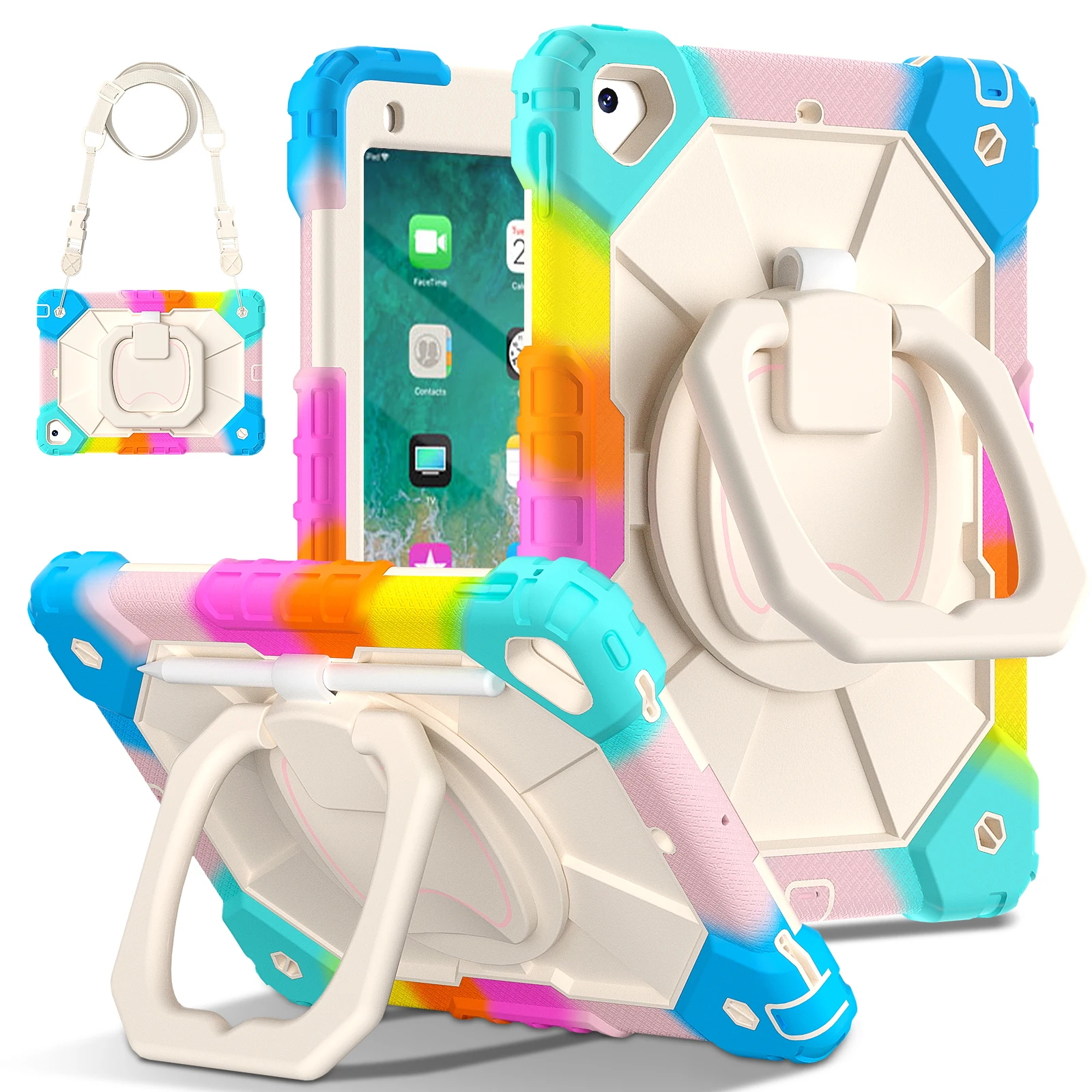 Rugged 360° Rotating Tablet Case with Stand and Shoulder Strap