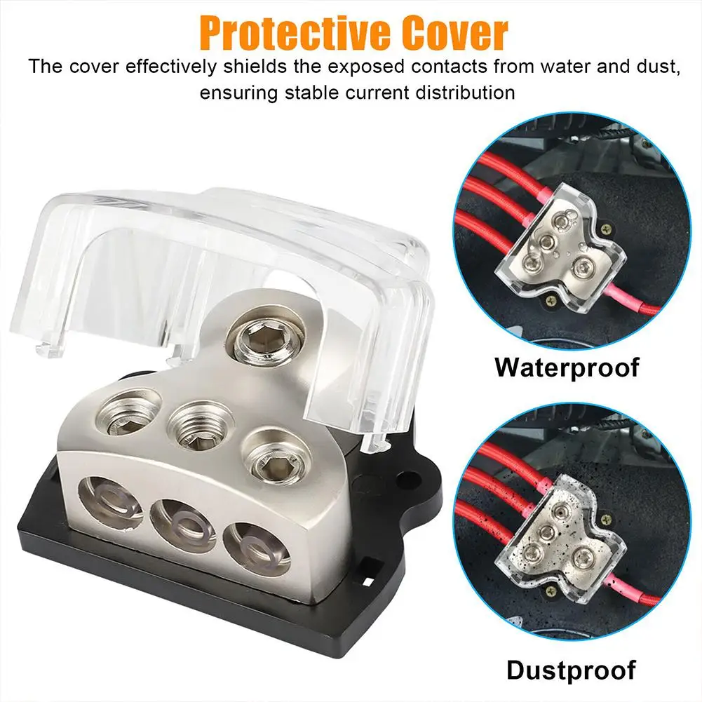 2pcs Amplifier Power Distribution Block 1 X 0 Gauge In 3 X 4 Gauge Out 3-Way Car Audio Splitter Ground Distributor Fuze Box