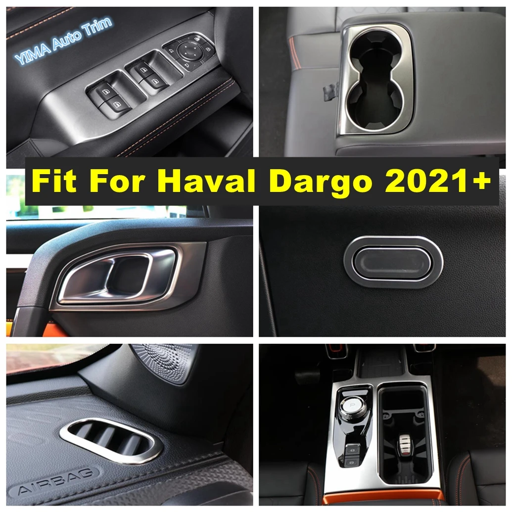 

Inner Door Bowl / Water Cup Frame / Gear Shift Panel Cover Trim Fit For Haval Dargo 2021 2022 Silver Car Interior Accessories
