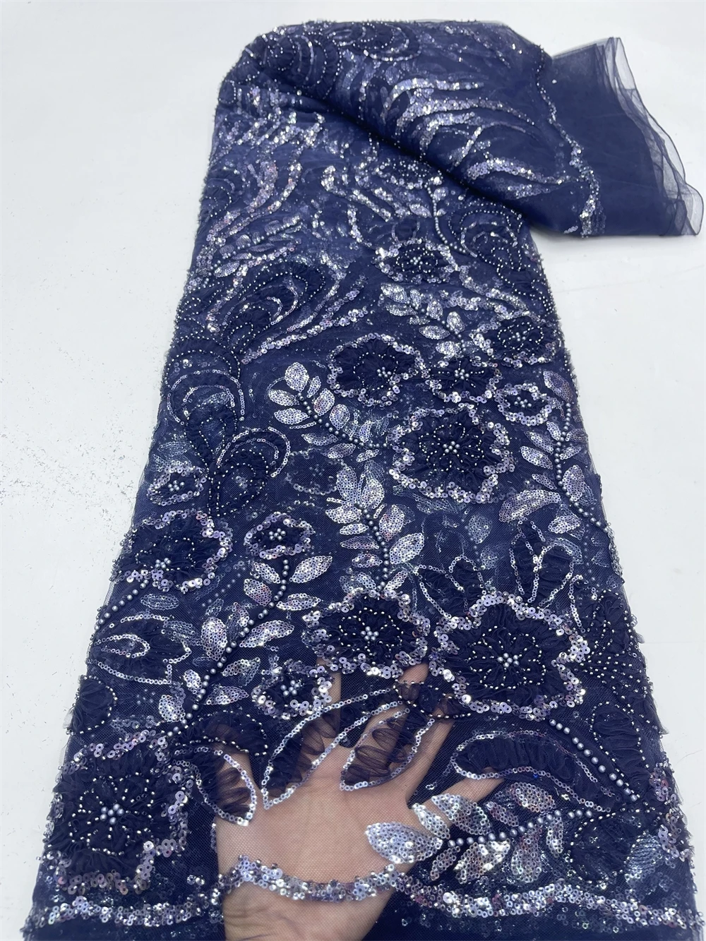 

Африканский нигерийский тюль, кружева ткань, высокое качество, вышивка блестками, вышивка бисером, свадебное платье в французском стиле, 5 ярдов, 2024