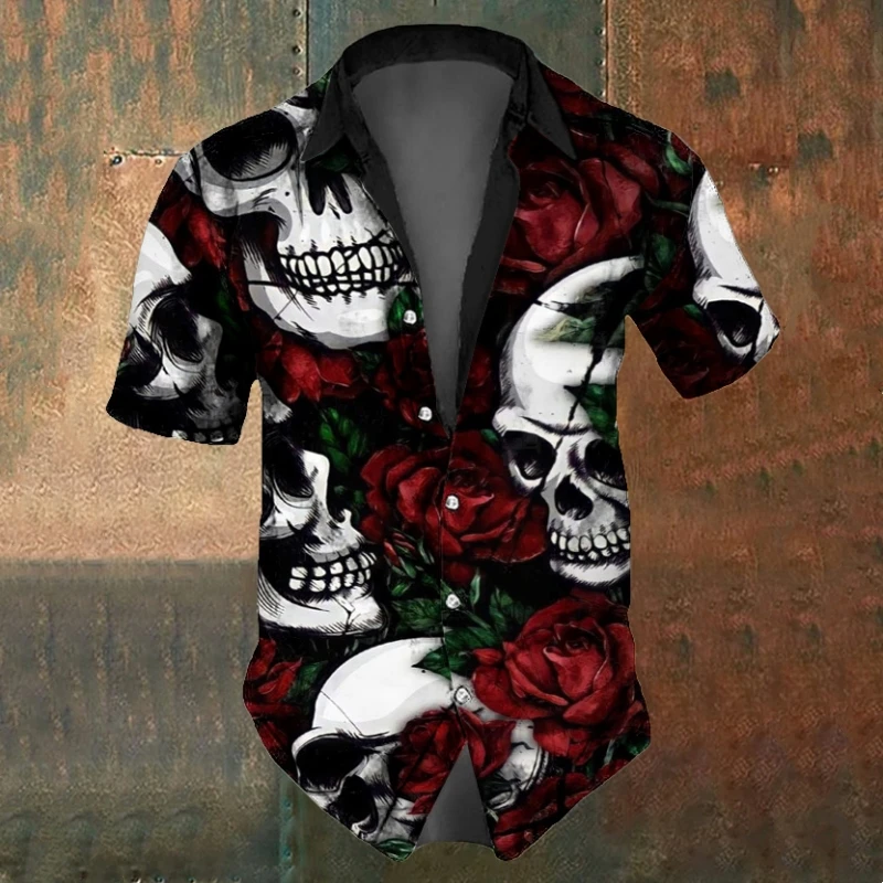 Casual Short Sleeved Shirt Short Sleeved Shirt Summer Men's Skull Shirts Casual Short Sleeve