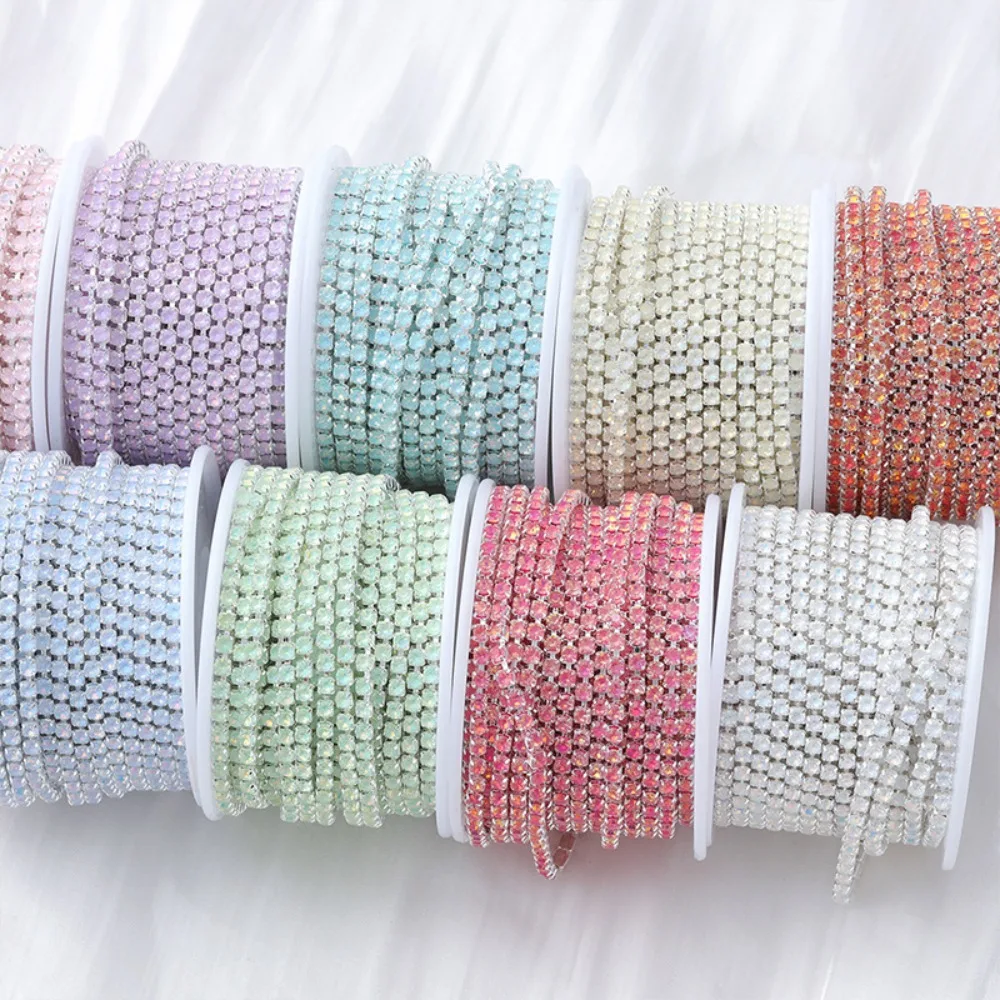 1 야드 3mm 모카 크리스탈 라인 석 체인 트림 블링 다이아몬드 라인 석 체인 공예품 DIY 봉제 쥬얼리 의류 결혼식