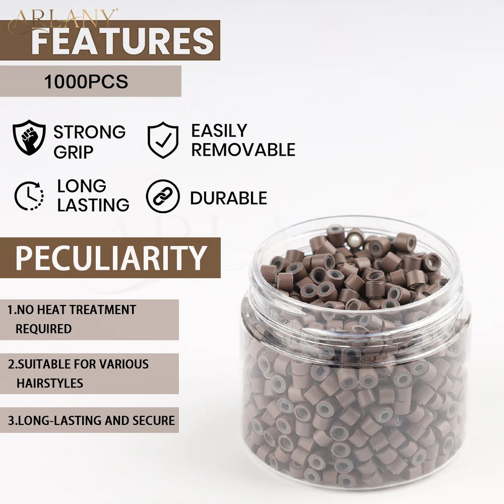 ARLANY 1000개 4mm 실리콘 라이닝 헤어 익스텐션 비즈, 웨프트 익스텐션용 마이크로 비즈 링, 깃털 익스텐션용