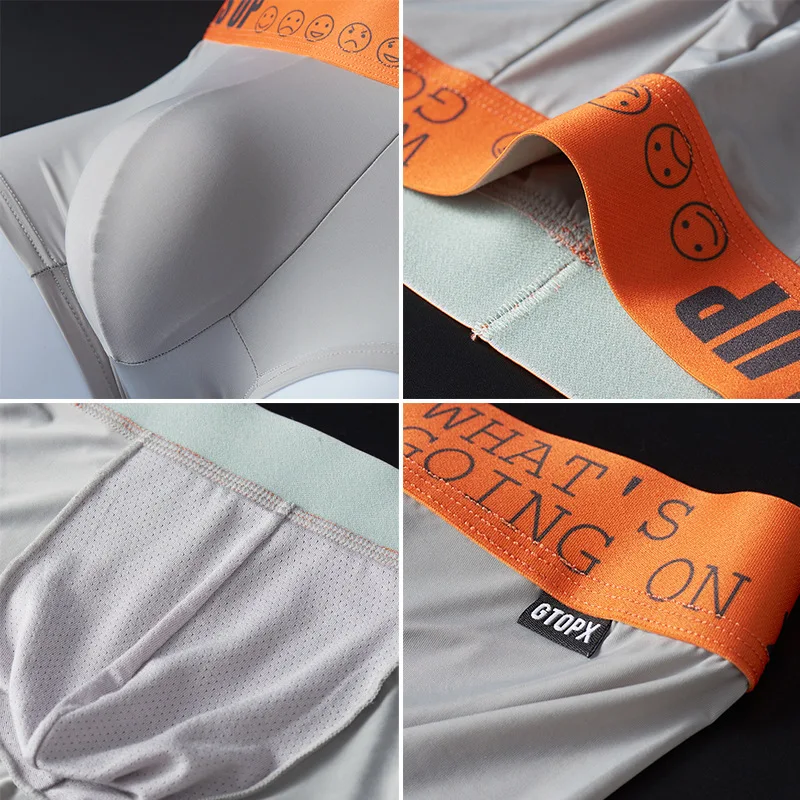 GTOPX Mens Underwear Solid Color Thin Ice Silk U Convex Low Waist Breathable Sports Boxers for Boys 3pcs/pack_voghion.com