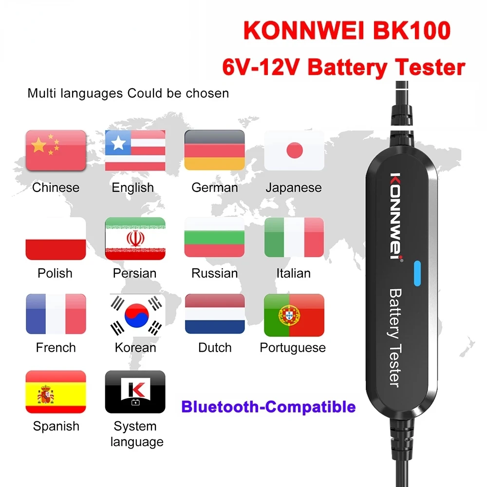 Konnwei Bk100 Tester Per Batterie Per Auto 6V 12V 100-2000 Cca Analizzatore Di Batterie Per Auto Tester Di Ricarica Compatibile Con Bluetooth Strument