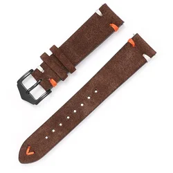 Vintage-Style Genuine Leather Watch Strap, 20mm/22mm for 20mm watch band (Dark brown 09)