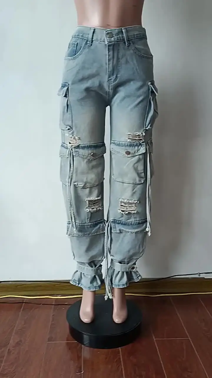 Cargo Y2K Denim Pocket Pants Streetwear Jeans High Waist Fashion 