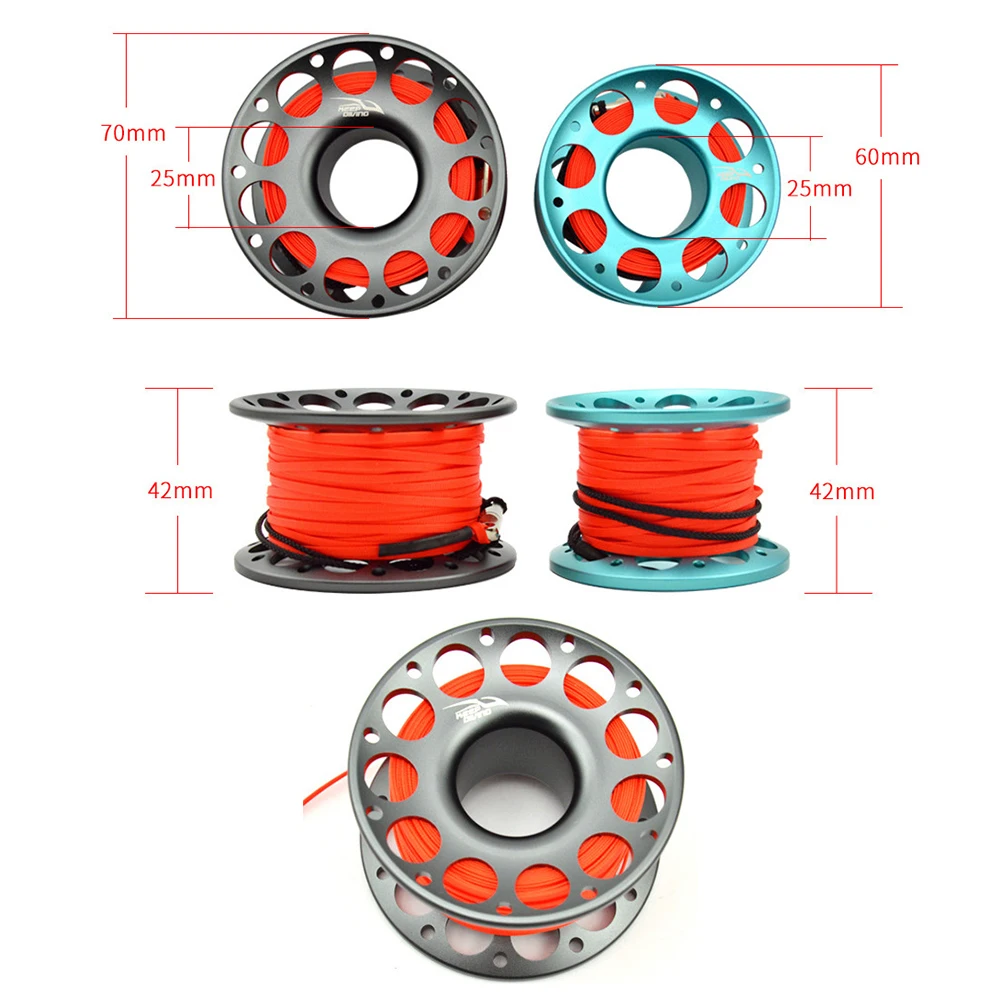 15m 30m Mini Scuba Diving Spool Finger Reel Bolt Snap Hook Aluminum Alloy Free Diving Finger Spool Dive Reel Gear Parts