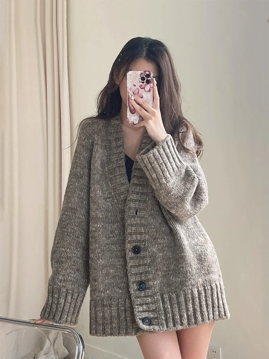 

Luxury Brand Women's Sweaters New Fashion Mohair V-neck Knit Cardigan Loose Slouchy Sweater Coat Autumn Winter Casual Cardigan