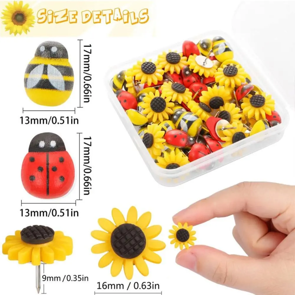 30개 휴대용 꿀벌 해바라기 푸시핀 DIY 창의적인 보드 푸시핀 3D 박스 포함 장 스터드 사무실 학교 용품