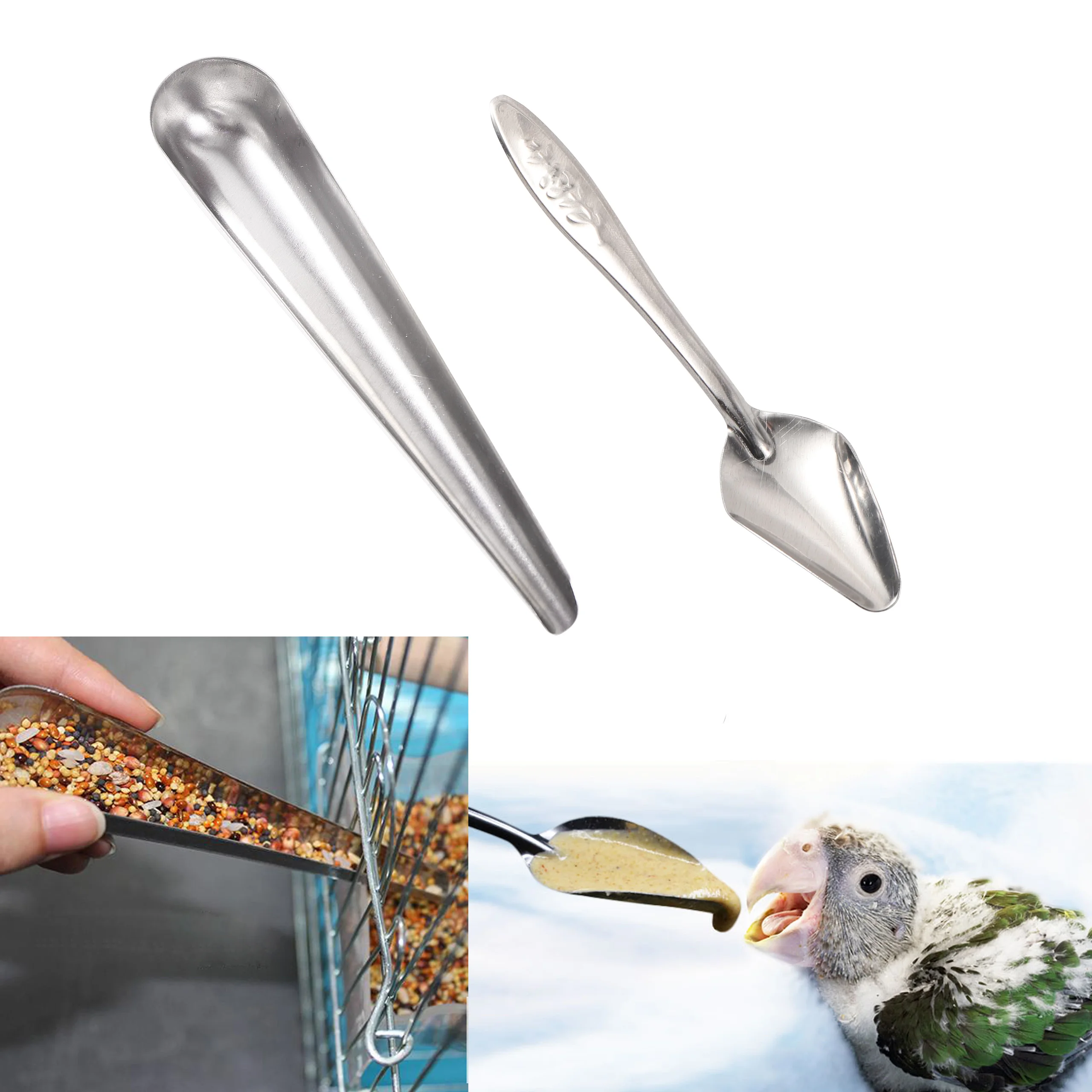 Bird Feeder Parrot Feeder Bird Feeding Tool Pet Bird Parrot Cage Stainless Steel Feeder Stainless Steel Food Spoon Feeding Supplies