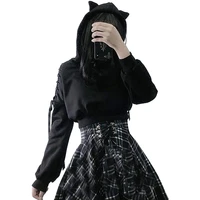Y2k Gothic Womens Hoodie Cat Ear Crop Top Hooded Sweatshirt Hollow Out Lace Up Long Sleeve Hodded Casual Pullover Autumn - Image 5