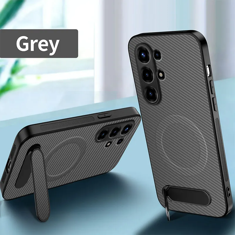 Premium Carbon Fiber Pattern Case with Kickstand and Magnetic Shockproof Protection