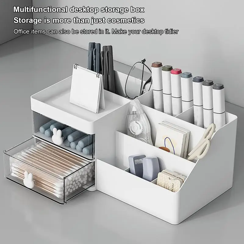 

Stationary Organizer Desktop Pen Storage Box Multiple Compartment Makeup Organizer Drawers Desktop Stationery Home Office Storag