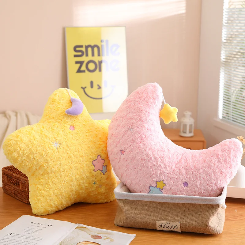 Plush Sky Pillows Moon Star Shaped Pillow Pink Yellow Purple Room