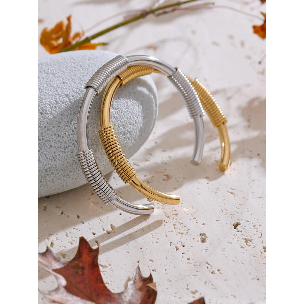 Yhpup 57mm 18K Plated Stainless Steel Round Cuff Bracelet