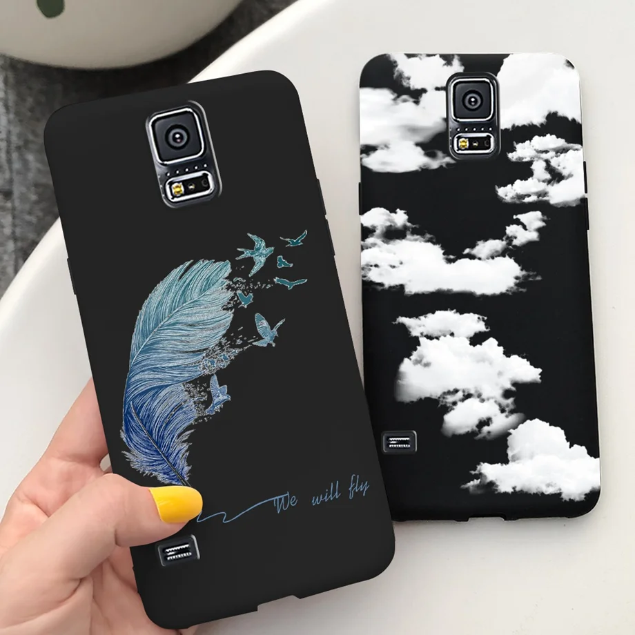 Custodia Nera Per Samsung S5 Custodia G900F 5.1 Pollici Feather Cartoon Dragon Astronaut Pattern Fundas Samsung Galaxy S5 Bumper