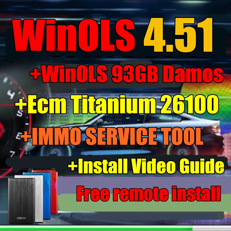 Newest Winols Damos 93GB Pack + Winols 4.51+ECM TITANIUM 1.61+ Immo Service Tool V1.2 +Install Video Guide ECU Programming Tool