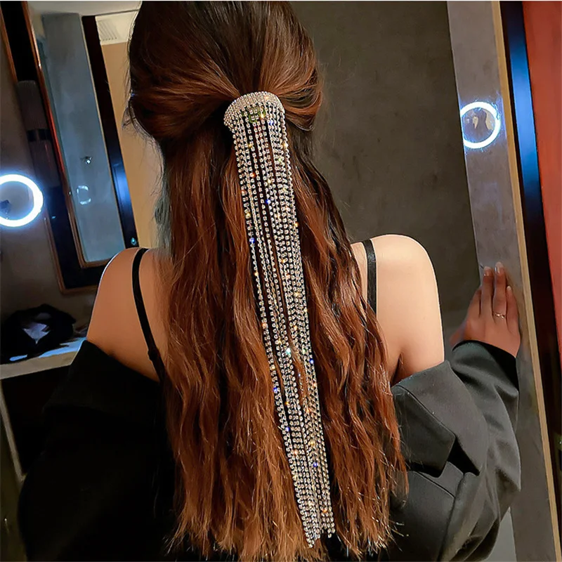 Hair Accessory FYUAN Shine Full Rhinestone Hairpins For Women Bijoux Long Tassel Crystal Hair Accessories Wedding Banquet Jewelry