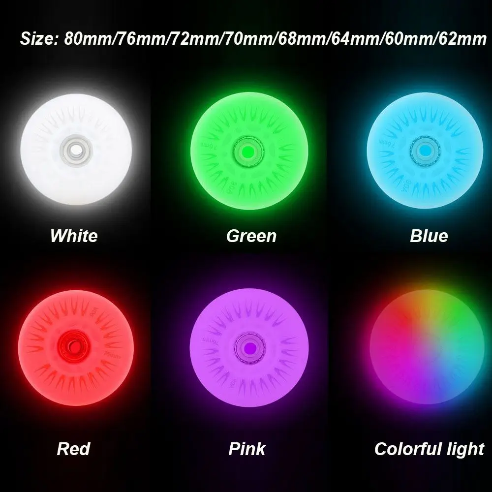 4개입 성인용 70mm 68mm 64mm 60mm 62mm 플래시 휠 야외 인라인 스케이트 롤러 휠 부품 80mm 76mm 72mm