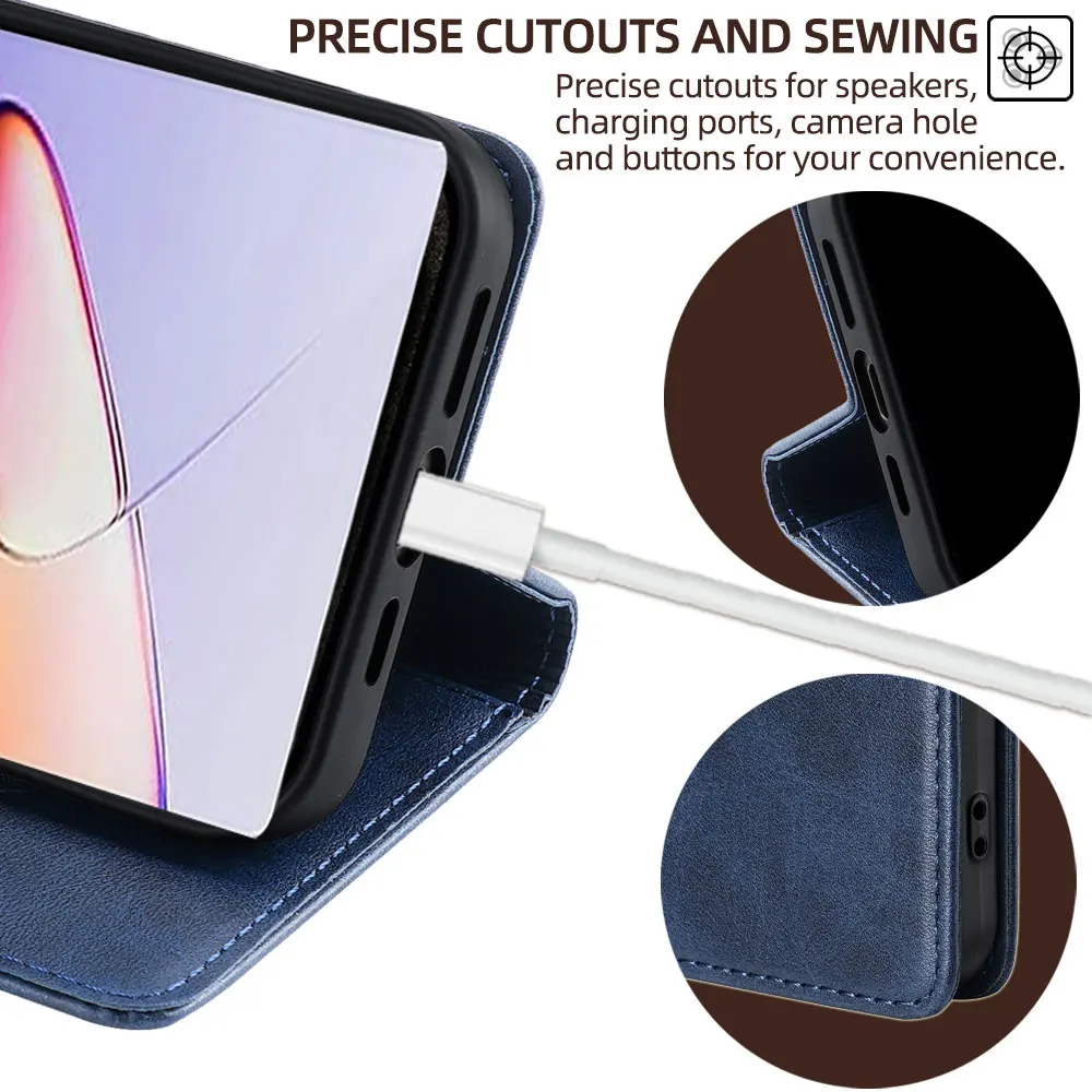 Leather Wallet Flip Case with Magnetic Closure and Card Stand Feature - Protective Cover Coque Book Case
