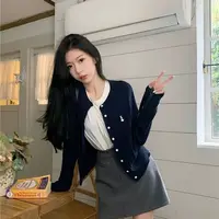 New College Style Knitted Cardigan Jacket for Women with a High-end Feel and a Small Stature Embroidered Slim Fit Long Sleeved 1