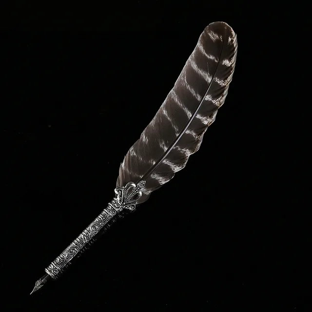 1 Set Feather Fountain Pen Calligraphy Pen Quill Oblique Fountain Luxury Pen Ink +5pcs Nib Metal for Fancy Font Office Supplies B Just a pen